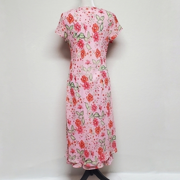 VINTAGE White Stag Orange Pink Floral Tiered Short Sleeve Maxi Summer Dress 12 - Picture 5 of 12